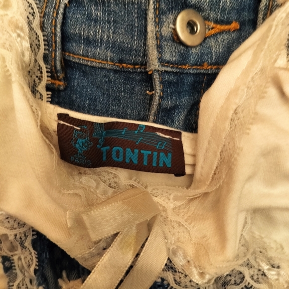 Miss F&2 Vintage Lace Trim Cream Blue Top and Shorts - Picture 3 of 11